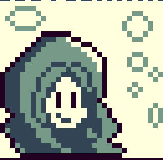 Retrato pixel art de uma mulher com cabelos longos e azuis, feita para a trend #MerMay no bluesky, no primeiro dia de Maio. (Sim, ela é uma sereia)