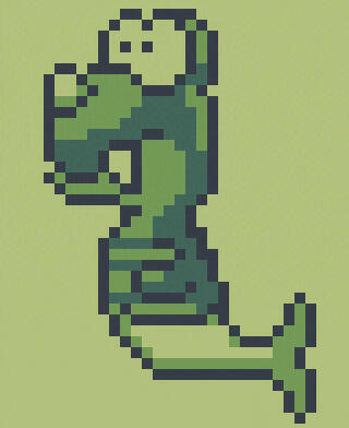 Sprite do inimigo Rex de Super Mario World versão sereio em estilo Gameboy