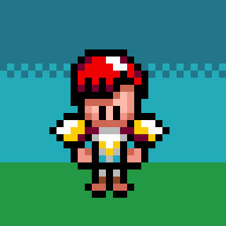 Sprite de um personagem de RPG genérico com cabelo vermelho