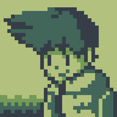 Retrato pixel art do meu OC em estilo gameboy.